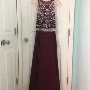 Burgundy A-line prom dress